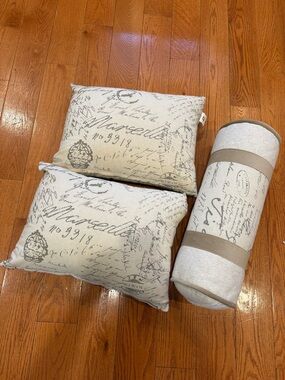 HiEnd Accents French Script Pillow Bundle Farmhouse Cottage Decor Lumbar + Throw